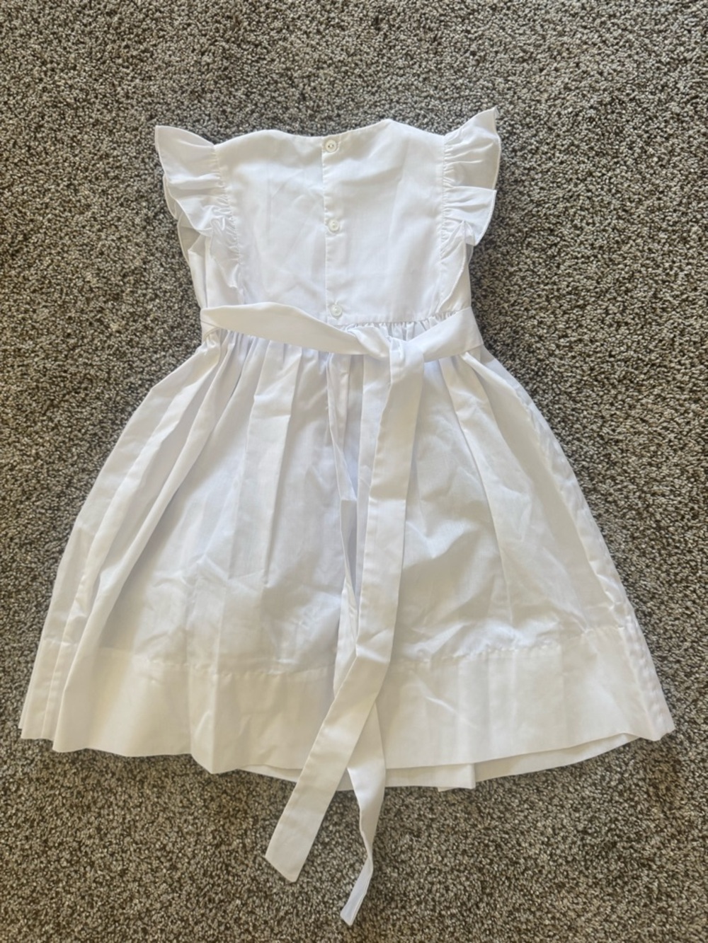 Feltman Bros White Smocked Ruffle Sleeve Girls' Dress with Lavender Detail - Picture 2 of 2